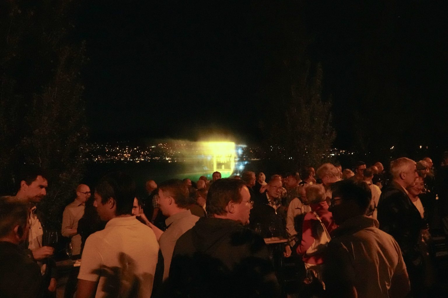 In der Seeanlage machte eine Lichtinstallation dem Vollmond Konkurrenz.
Foto: MAZ