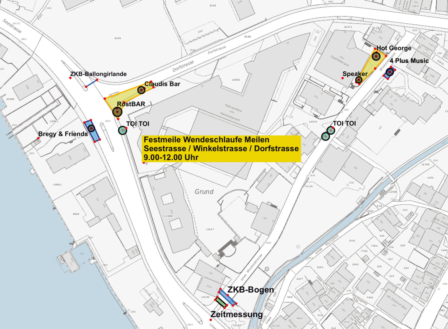 Zum ersten Mal gibt es Unterhaltung und Verpflegungsmöglichkeiten an diversen Standorten entlang der Laufstrecke. 
Grafik: zvg