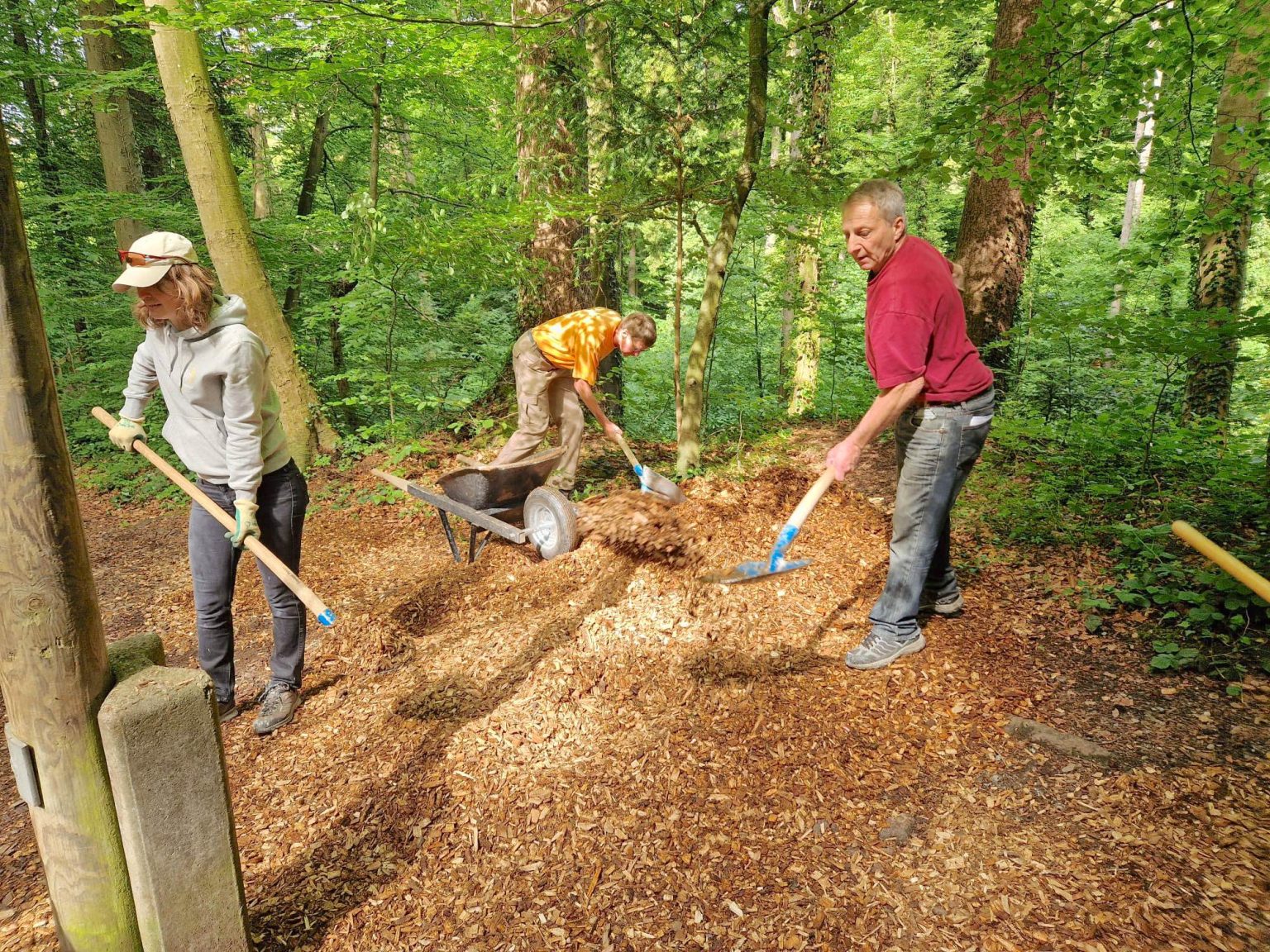 Es müssen regelmässig neue Holzschnitzel auf dem Parcours verteilt werden.