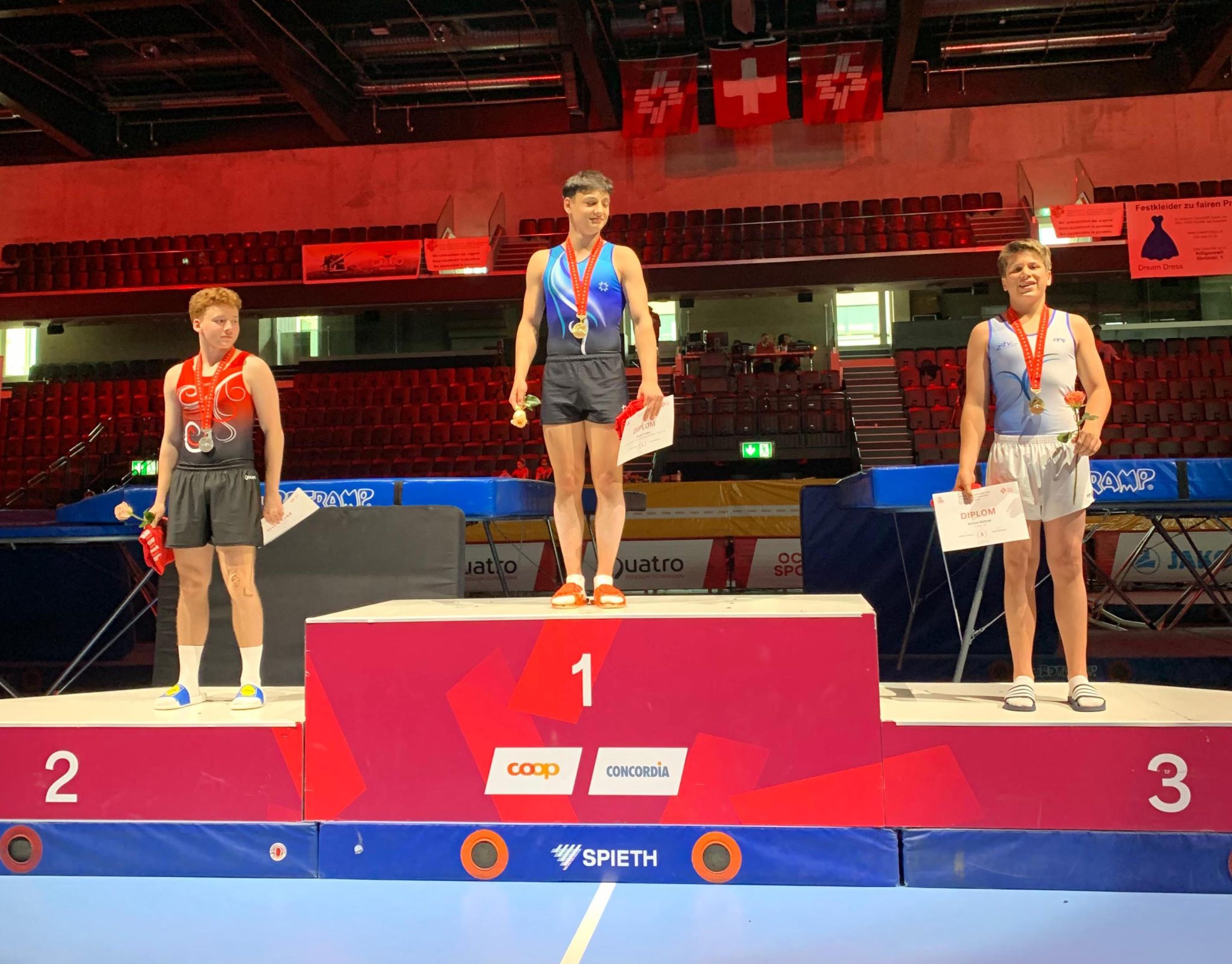 Trampolin SM 2026 Junior Boys Podest 1 Davyd Tonian 2 Noel Steck 3 Matteo Büttner_web